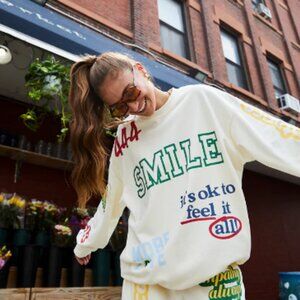 Oversized Cream and Red Graphic Hoodie